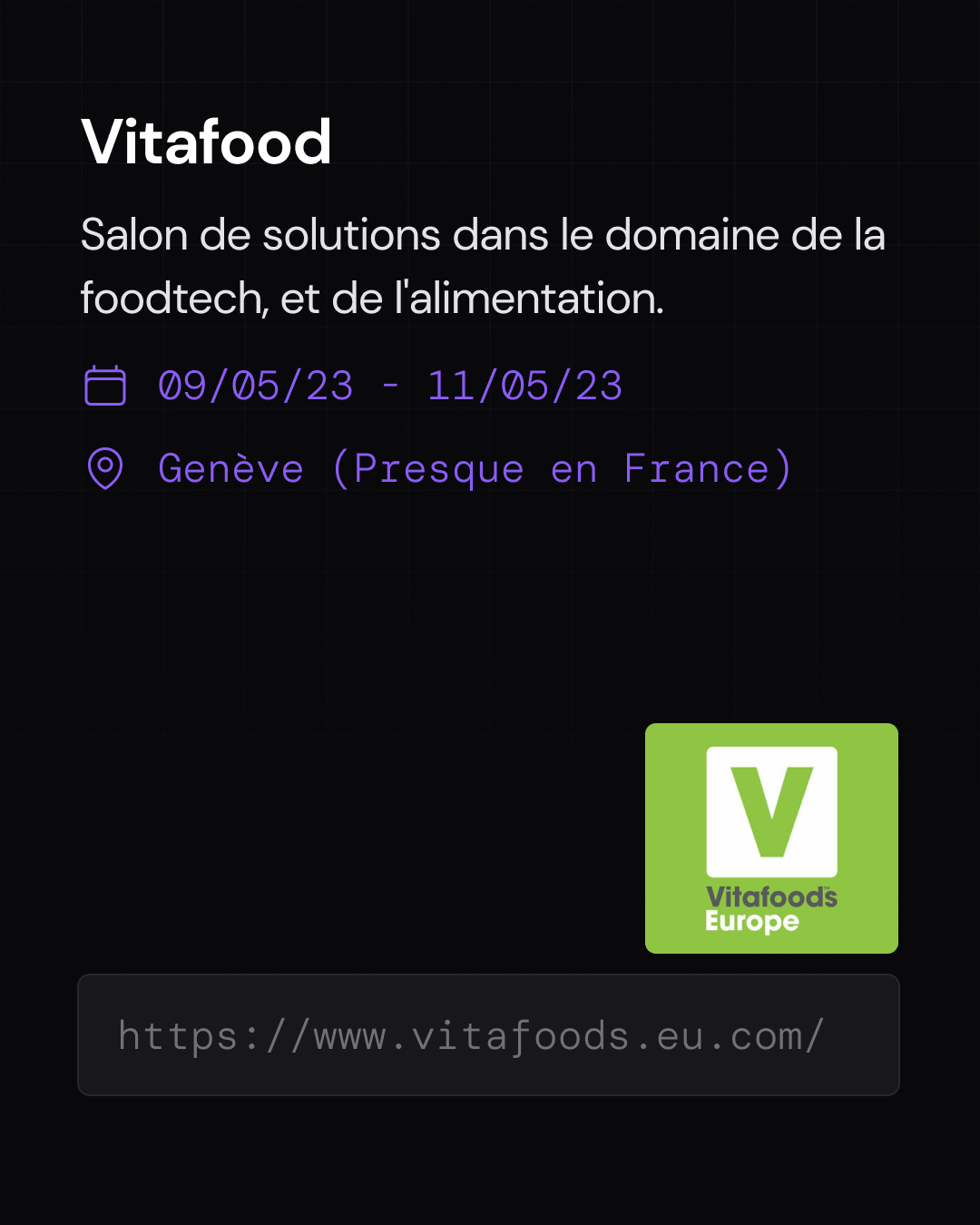 Vitafood - Salon de la foodtech et de l'alimentation à Genève