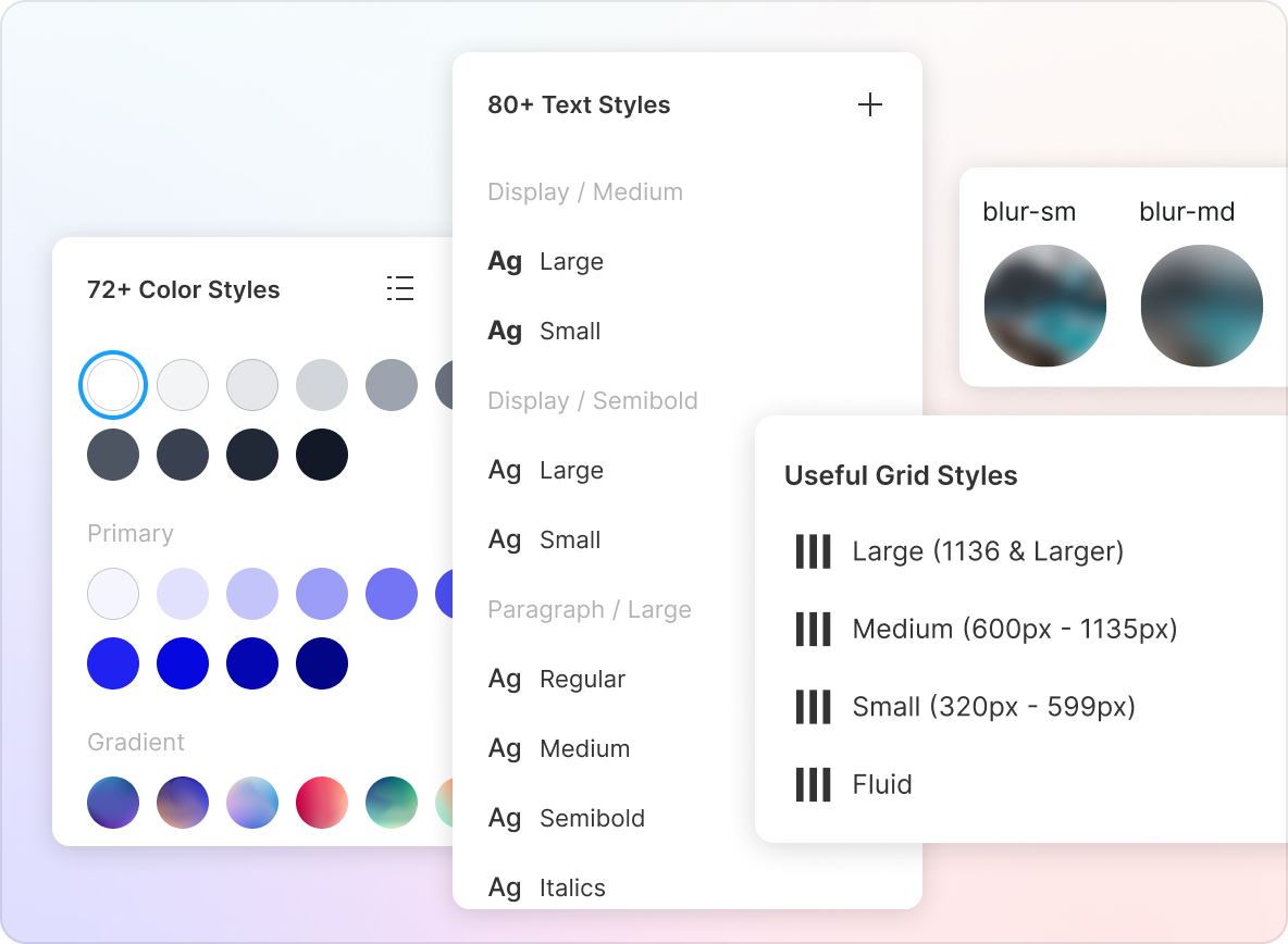 Design System composants : couleurs, textes, grid...