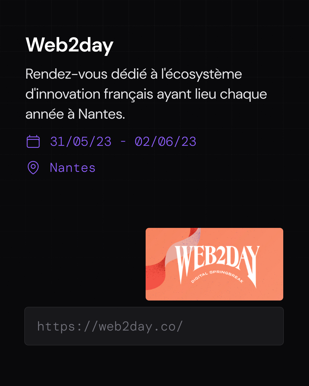 Web 2 Day 3 jours fin Mai 2023 pour les startups à Nantes