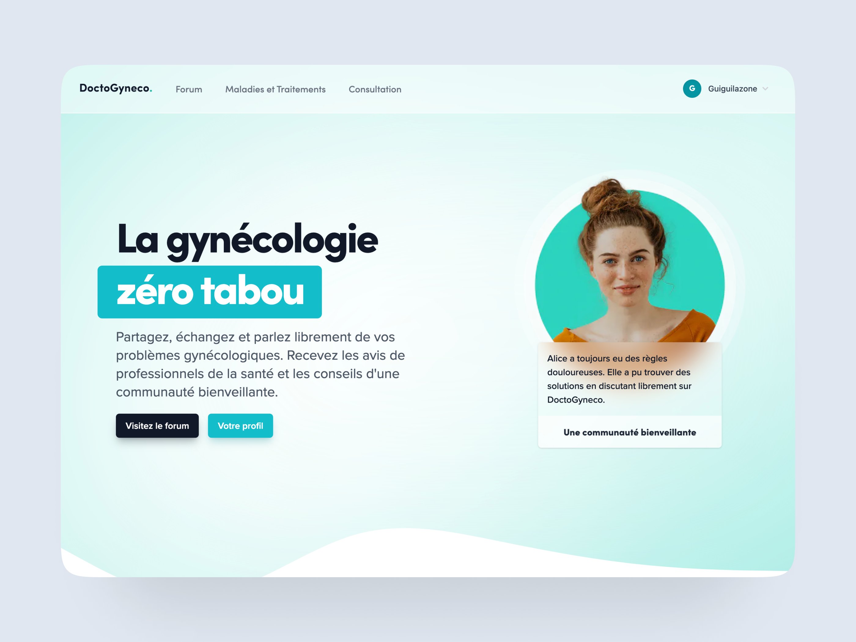 Section Hero forum gynécologique Doctogynéco Designé par Eloken