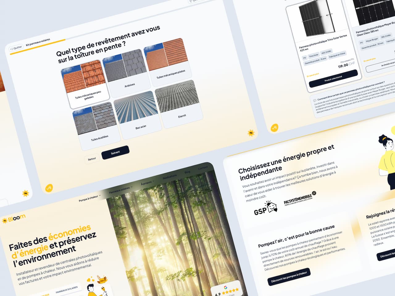 interfaces configurateur photovoltaique Bloom4Earth et Eloken - Agence web