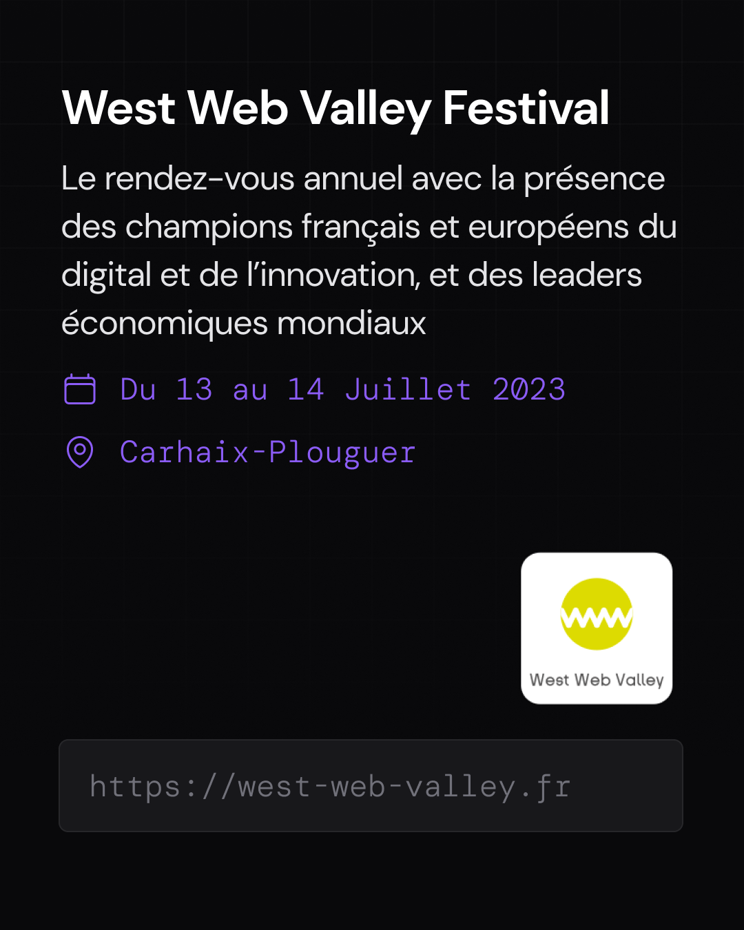 West Web Valley Festival - Evenement startup Juin 2023